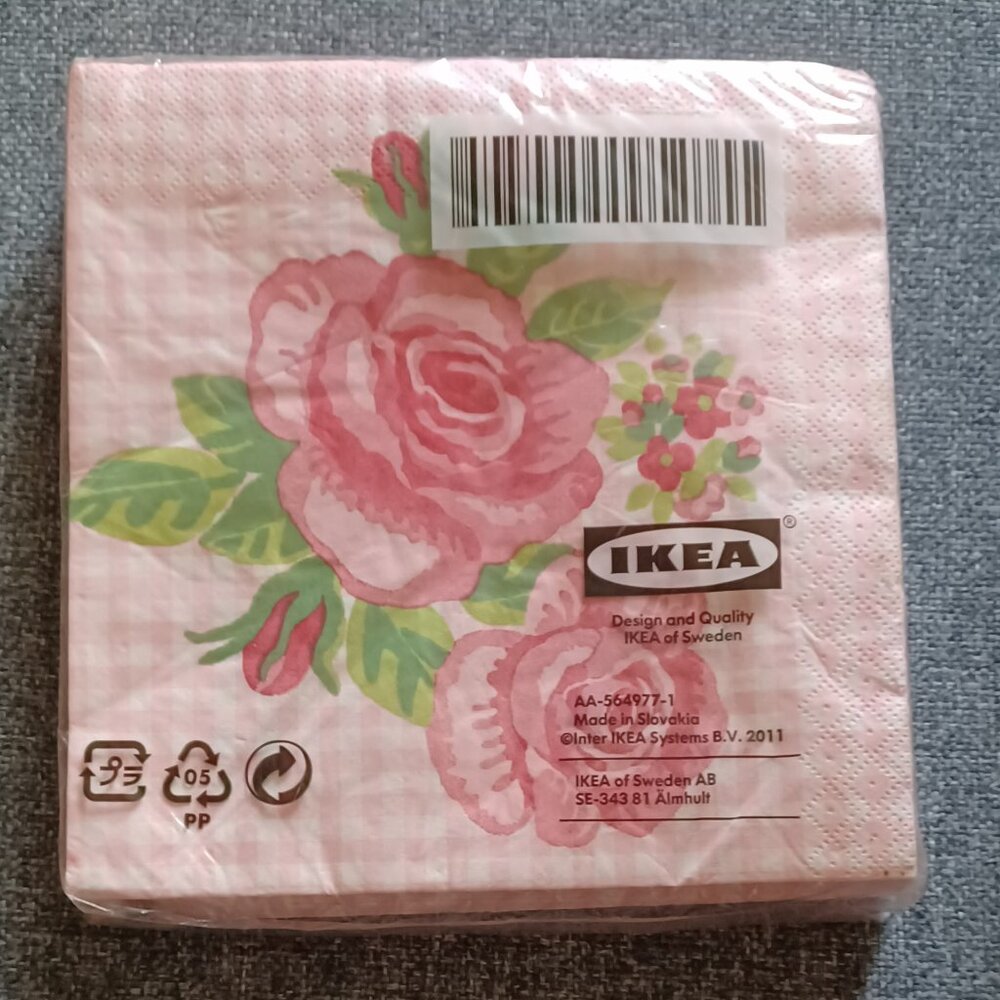 Ikea Kunnig Paper Napkins Discontinued Pink Rose Pattern NIP Design by Inga Leo